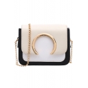 Trendy Color Block Hardware Ring Embellishment Crossbody Bag with Chain Strap 19*8*15 CM