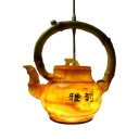 Vintage Teapot Shape Pendant Light Single Light Yellow Hanging Light for Dining Room