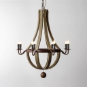 Living Room Candle Shape Chandelier Metal and Wood 8 Lights American Vintage Pendant Light