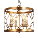 European Style Drum Shape Chandelier 4 Lights Gold Pendant Light for Dining Room Kitchen