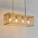 Gold Wire Caged Island Pendant Metal 4 Lights Industrial Ceiling Light for Dining Room