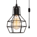 Black Wire Caged Pendant Light Metal 1 Light Vintage Style Plug In Hanging Light for Dining Room Coffee Shop