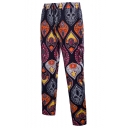 Mens 3D Abstract Printing Drawstring Waist Multicolor Linen Casual Trousers