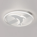 White Square/Round LED Ceiling Mount Light Dolphin Pattern Flush Mount Light for Girl Boy Bedroom