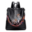 New Collection Stylish Figure Embroidery Printed Black Soft Leather Shoulder Bag Backpack 22*16*31 CM