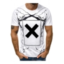 Men's Fashion Simple Linghtning Letter X Print Short Sleeve Round Neck T-Shirt