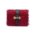 Glamorous Solid Color Hasp Square Hairy Crossbody Bag 19*7*15 CM