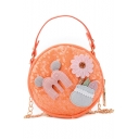 Cute Flower Letter Patchwork Portable Mini Sequin Round Crossbody Bag 12*6*12 CM