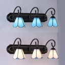 Glass Conical Wall Light Bedroom Foyer 3 Lights Tiffany Style Wall Lamp in White/Blue