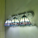 Tiffany Style Colorful Sconce Lamp Trapezoid 3 Lights Glass Wall Light for Bedroom Bathroom