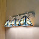 Boat Sconce Wall Light 3 Lights Mediterranean Style Stained Glass Sconce Light for Restaurant