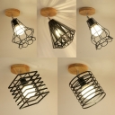 Singe Light Caged Semi Flush Light Vintage Style Rotatable Ceiling Light for Foyer