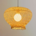 Single Light Curved Ceiling Fixture Rustic Style Rattan Ceiling Pendant Light for Dining Room