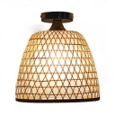 Single Light Bell Shape Semi Flush Light Vintage Style Wood and Acrylic Ceiling Light Fixture for Bedroom