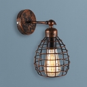 Metal Wire Wall Sconce Foyer 1 Light Rotatable Industrial Sconce Light in Rustic Copper