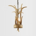 3 Lights Antler Pendant Light with Candle Rustic Resin Hanging Light in Yellow with Adjustable Chain