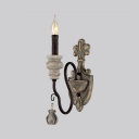 Vintage Style Wall Sconce with Candle Shape 1/2 Lights Metal and Wood Wall Light for Hallway