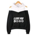 Trendy Letter I Love You 3000 Cold Shoulder Fake Two-Piece Casual Loose Hoodie