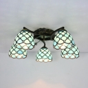 Glass Conical Semi Ceiling Mount Light Bedroom 5 Lights Tiffany Style Ceiling Lamp with Crystal Bead