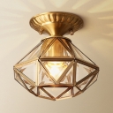 Brass Polyhedron Flush Mount Light 1 Light Antique Style Clear/Frosted Glass Ceiling Light for Bedroom