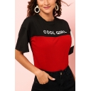 Summer COOL GIRL Fashion Colorblock Short Sleeve Loose Black and Red T-Shirt