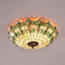 Tiffany Style Flush Mount Light Peacock Tail Stained Glass Ceiling Light for Bedroom