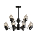 Cloth Shop Candle Chandelier Metal 12 Lights Traditional 2 Tier Pendant Light in Black