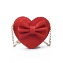 Stylish Solid Color Heart Shape Bow Decoration Mini Crossbody Sling Bag 14*4.5*13 CM