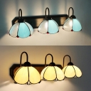 Dining Room Dome Wall Light Glass 3 Lights Tiffany Style Beige/Blue Sconce Light