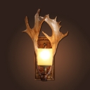 Antique Style Brown Wall Lamp with Deer Horn Single Light Resin Wall Light for Coffee Shop Office
