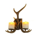 Resin Antlers Shape Wall Sconce 2 Lights Vintage Style Wall Light for Restaurant Coffee Shop