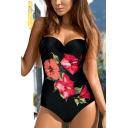 Womens Chic Vintage Floral Printed Slim Fit One Piece Swimsuit Swimwear