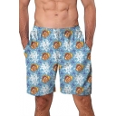 Summer Fashion Allover Sea Snail Printed Mens Blue Beach Shorts Swimming Trunks
