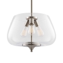 Clear Glass Urn Pendant Light Triple Light Modernism Brushed Nickle Chandelier Lighting with Hanging Chain