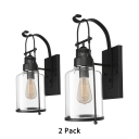 2 Pack 1 Light Sconce Light Vintage Style Metal and Glass Wall Light in Black for Kitchen Bathroom