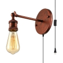 Vintage Rust Plug In Wall Lamp with Open Bulb 1 Light Metal Sconce Light for Restaurant Coffee Shop
