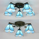 Glass Conical Ceiling Mounted Light 3/5 Light Tiffany Style Semi Flush Mounted Light for Study