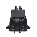 New Stylish Solid Color Black PU Leather Drawstring Backpack 27*11*30 CM