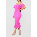 New Stylish Ruffled Off the Shoulder Maxi Bodycon Fishtail Prom Dress for Women