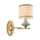 Vintage Style Brass Wall Sconce Drum Shade 1/2 Lights Fabric Sconce Light for Hotel House