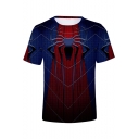 Trendy Cool Blue and Red Spider Printed Round Neck Short Sleeve T-Shirt