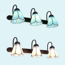 Conical Dining Room Wall Light Glass 3 Lights Tiffany Style Sconce Light in White/Blue