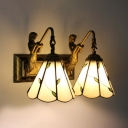 Cone Bedroom Sconce Light with Mermaid Decoration Glass 2 Lights Rustic Style Wall Light