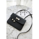 Stylish Solid Color Pearl Bow Decoration Long Strap Crossbody Bag