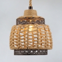 Industrial Pendant Lighting Single Light Metal and Rope Hanging Light for Living Room