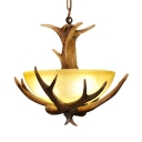 Resin and Glass Antlers Pendant Lighting Dining Room Living Room Rustic Style Hanging Pendant with Domed Shade