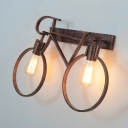 2 Lights Bicycle Wall Sconce Light Vintage Metal Wall Light in Rustic Copper for Coffee Shop