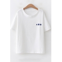 Girls Simple Geometric Print Round Neck Cotton Relaxed T-Shirt