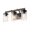 Industrial Sconce Wall Light with Cylinder Shade 3 Lights Clear Glass Wall Light for Bathroom Mirror
