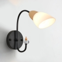 Bell Shape Bedroom Stair Sconce Metal and Frosted Glass 1/2 Lights Simple Style Wall Light in Black